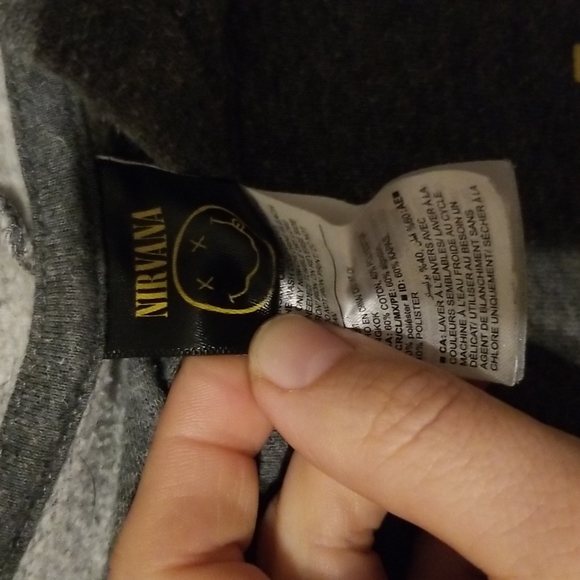 Gray Nirvana Hoodie Sweatshirt with Smiling Yellow Logo Old Navy Kids 18/XXL - Picture 2 of 5